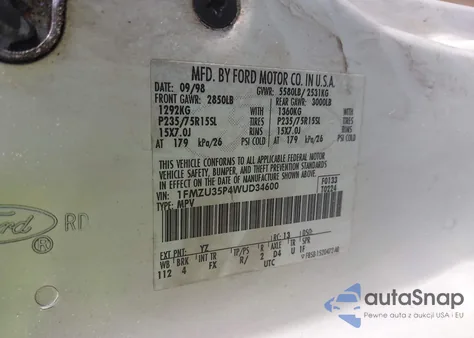 1998 Ford Explorer Eddie Bauer/Limited/Xlt из США, поврежденный, VIN 1FMZU35P4WUD34600